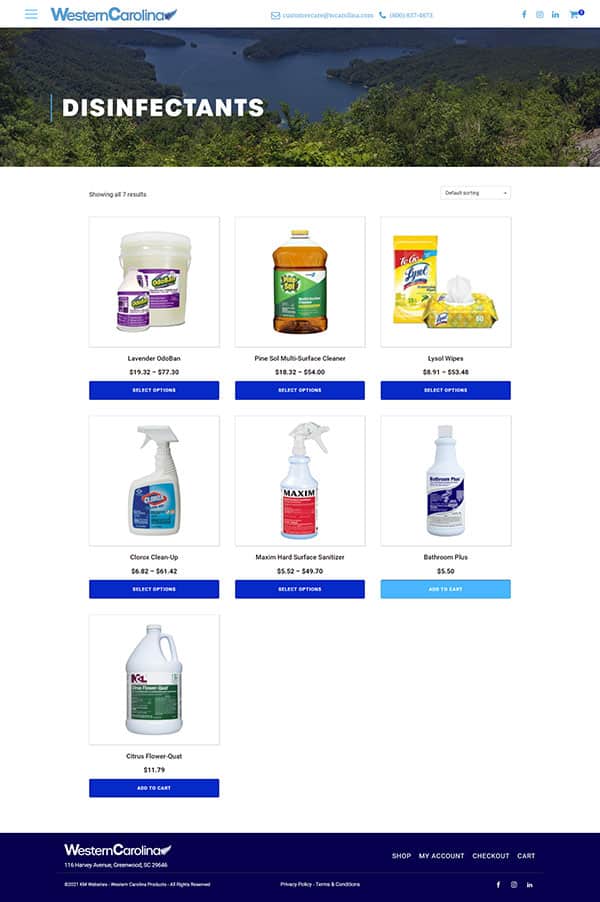 Western Carolina Products Disinfectant Page