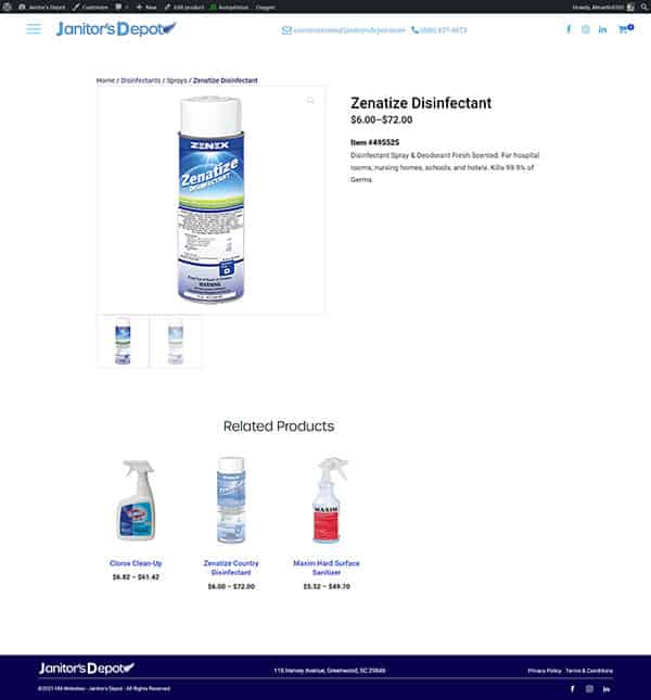 Janitor's Depot Singular Product Page